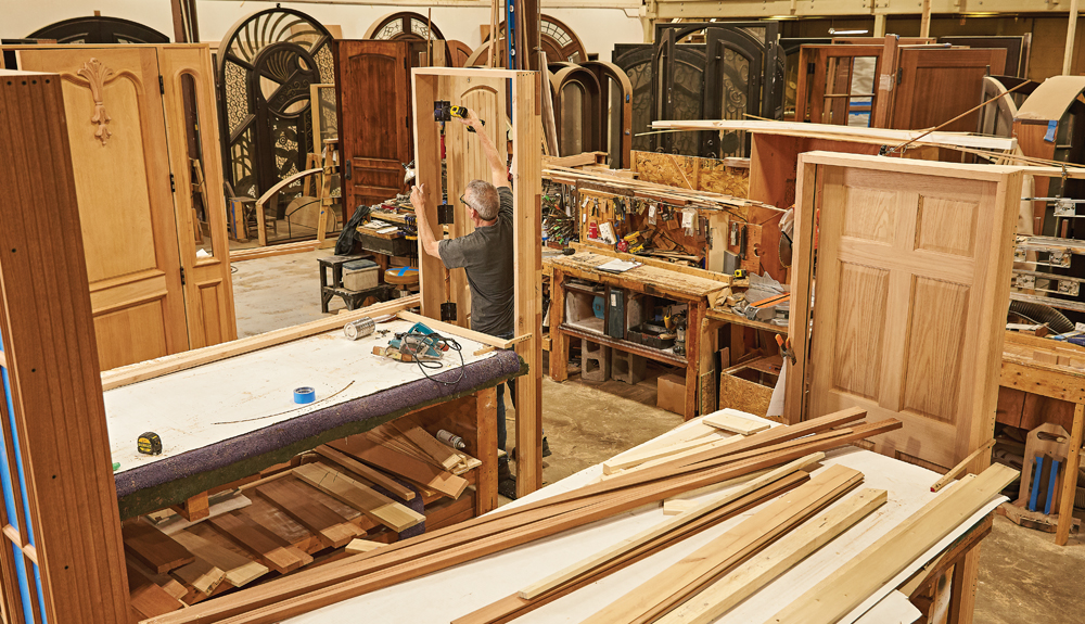 Work room and storage area at Hardwood Door and Bevel