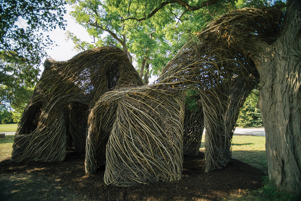The “Stickwork” sculpture is a big draw at Eliza Howell Park. 