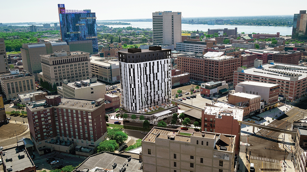 GOOD PLANNING - To build the Exchange residential tower (center), floors were placed from the top down.
