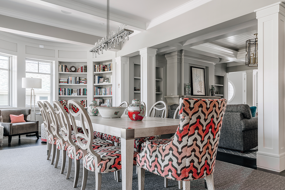 CHOICE CHAIRS // Burnout velvet chairs enliven the dining room.